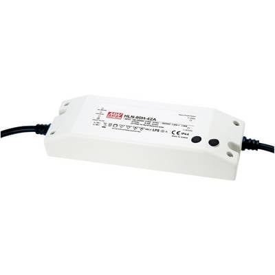 A rectangular power supply unit from the brand with the marking 'HLN-80H-42A', displays technical specifications and symbols on its top surface.