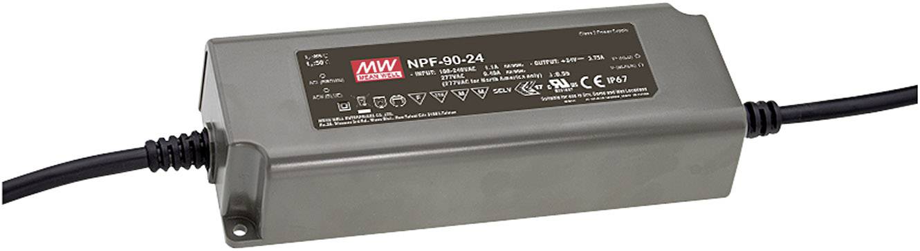 MW Mean Well NPF-90-12 LED driver, LED transformer Constant voltage, Constant current 90 W 7.5 A 7.2 - 12 V DC not dimmable, PFC circuit, Surge protection,