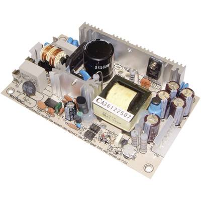 An electronic circuit with capacitors, resistors, and a transformer on a circuit board, possibly for voltage regulation.
