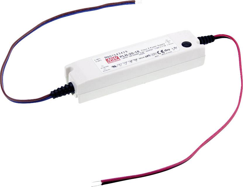 MW Mean Well PLN-20-24 LED driver, LED transformer Constant voltage, Constant current 19 W 0.8 A 18 - 24 V DC PFC circuit, Surge protection, dimmable 1 pc(s)