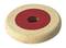 A round grinding stone with a red centre and a hole in the middle. Beige outer surface, used for grinding work.