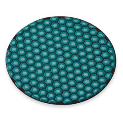 Round underlay with a honeycomb pattern in turquoise and black tones.