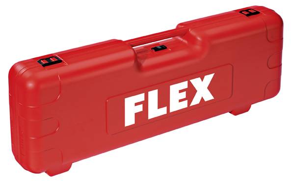 Red tool case with the white 'FLEX' lettering on the side, rectangular in shape, suitable for tradesperson's equipment.