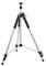 A silver tripod with three legs and a black handle. Adjustable legs and a mounting bracket for cameras on top.