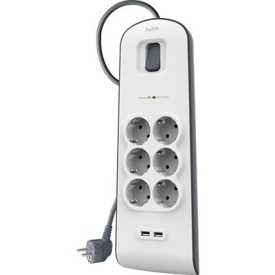 Belkin BSV604vf2M Surge protection power strip 6x White, Grey PG connector 1 pc(s)