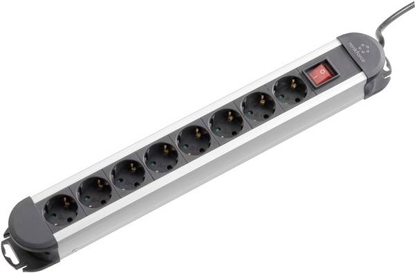 Renkforce 815A-CMB Power strip (+ switch) 8x Black, Silver PG connector 1 pc(s)