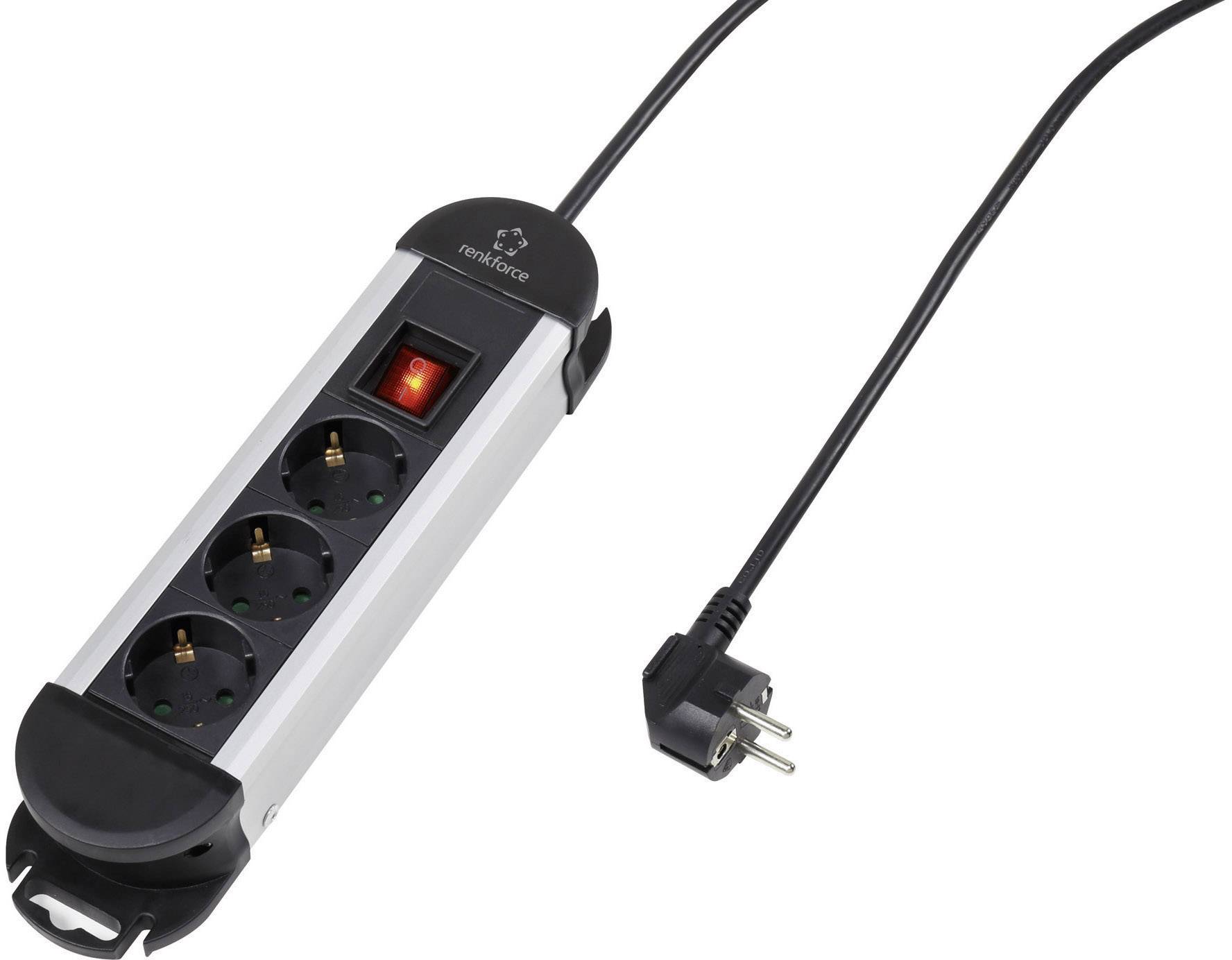 Renkforce 315A-CMB Power strip (+ switch) 3x Black, Silver PG connector 1 pc(s)