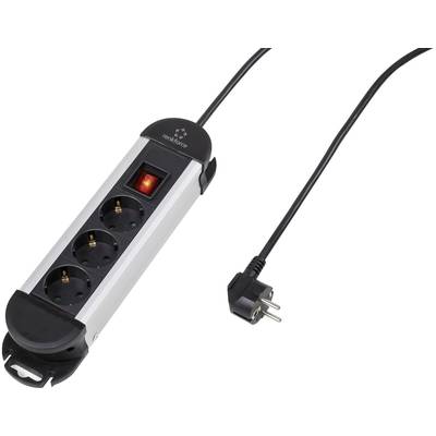 Image of Renkforce 315A-CMB Power strip (+ switch) 3x Black, Silver PG connector 1 pc(s)