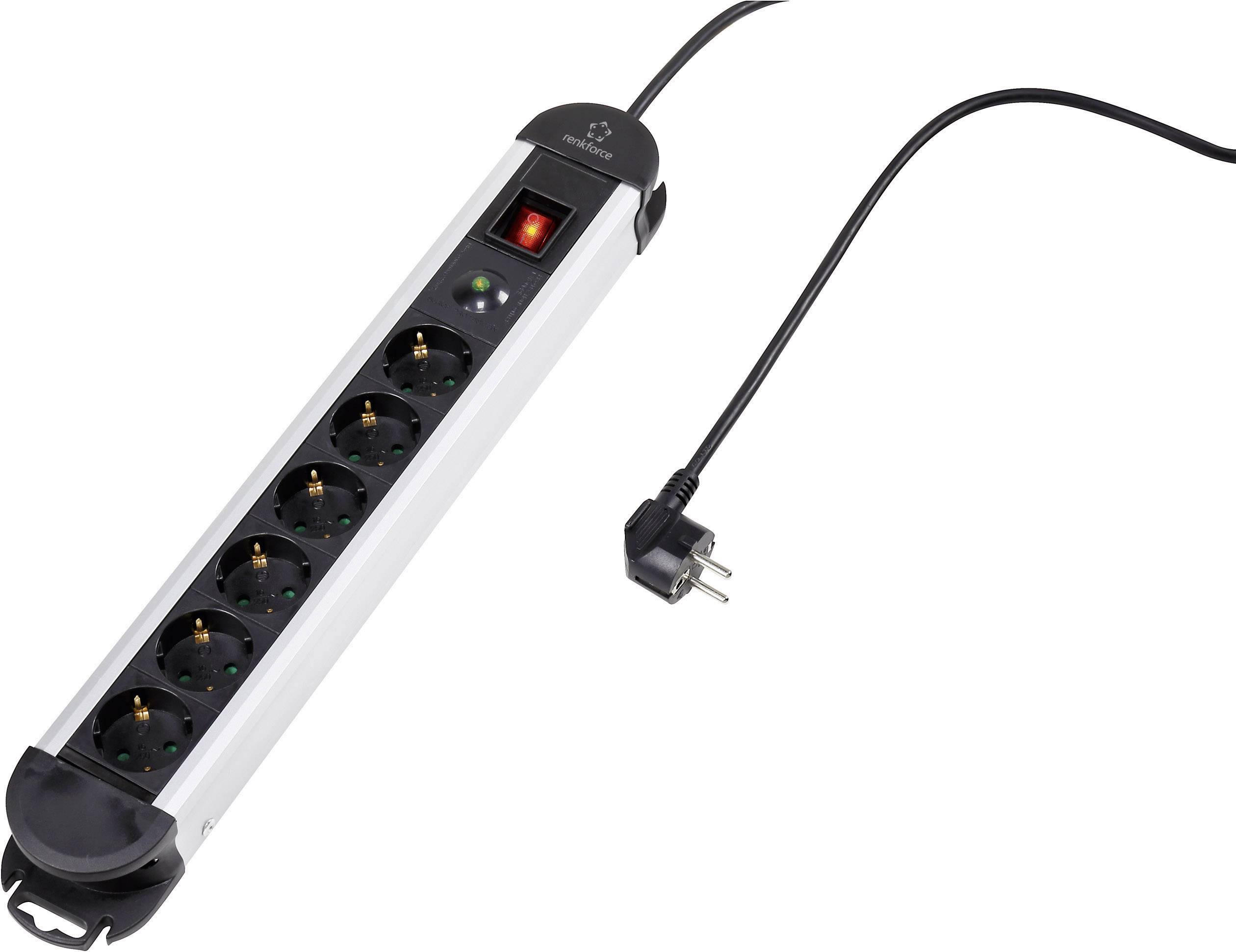 Renkforce 614A-CMB-S Surge protection power strip 6x Black PG connector 1 pc(s)