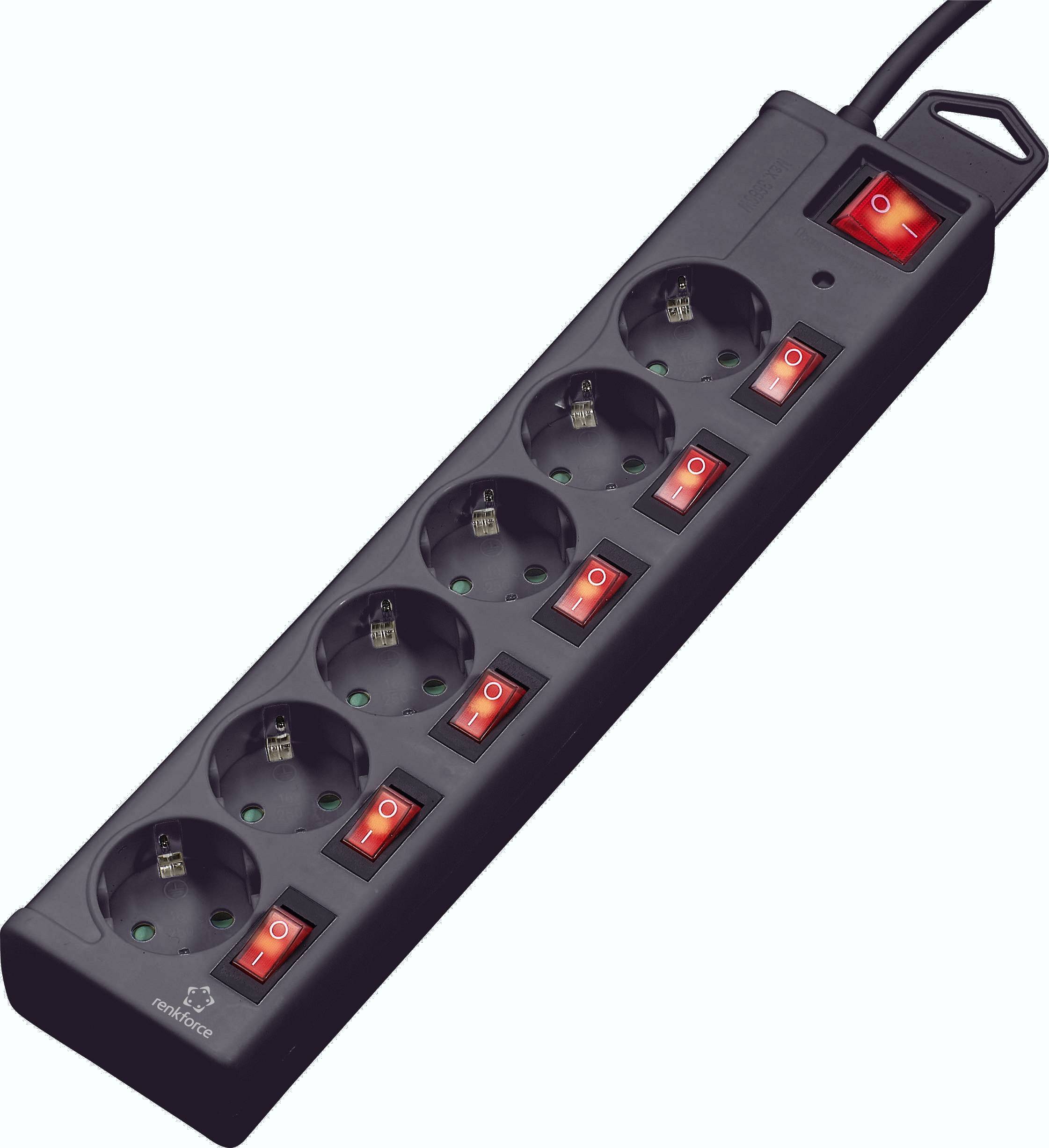 Renkforce 615B-CMB-S Surge protection power strip 6x Black PG connector 1 pc(s)