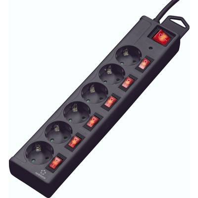 Renkforce 615B-CMB-S Surge protection power strip 6x Black PG connector 1 pc(s)