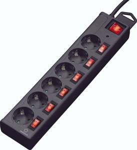 Renkforce 615B-CMB-S Surge protection power strip 6x Black PG connector 1 pc(s)