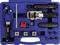 Blue toolbox with brake line tools: Tube bender, pipe cutter, bending tool and various attachments.