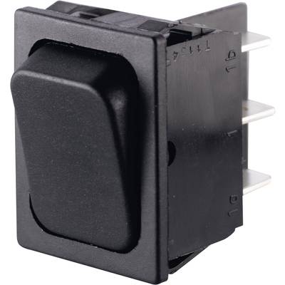 Rectangular black toggle switch with three metal terminals on the back. Switch is in the 'Off' position.