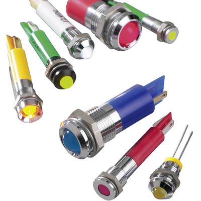 Several LED displays in various colours and form factors, suitable for different applications to visually indicate states.