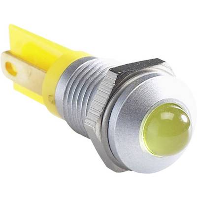 A round, yellow LED indicator with a metal housing, suitable for displaying operational status in electronic devices.