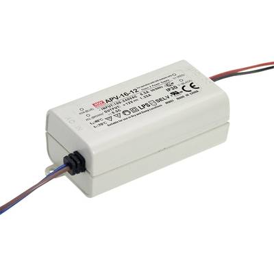 Mean Well APV-16-12 LED transformer  Constant voltage 15 W 0 - 1.25 A 12 V DC not dimmable, Surge protection 1 pc(s)