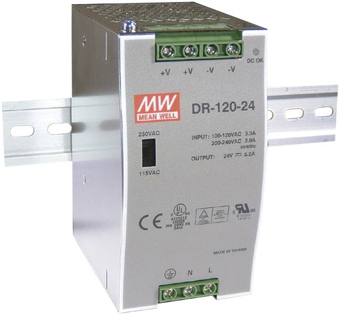 MEAN WELL DR-120-12 Rail mounted PSU (DIN) 12 V DC 10 A 120 W No. of outputs:1 x Content 1 pc(s)-0