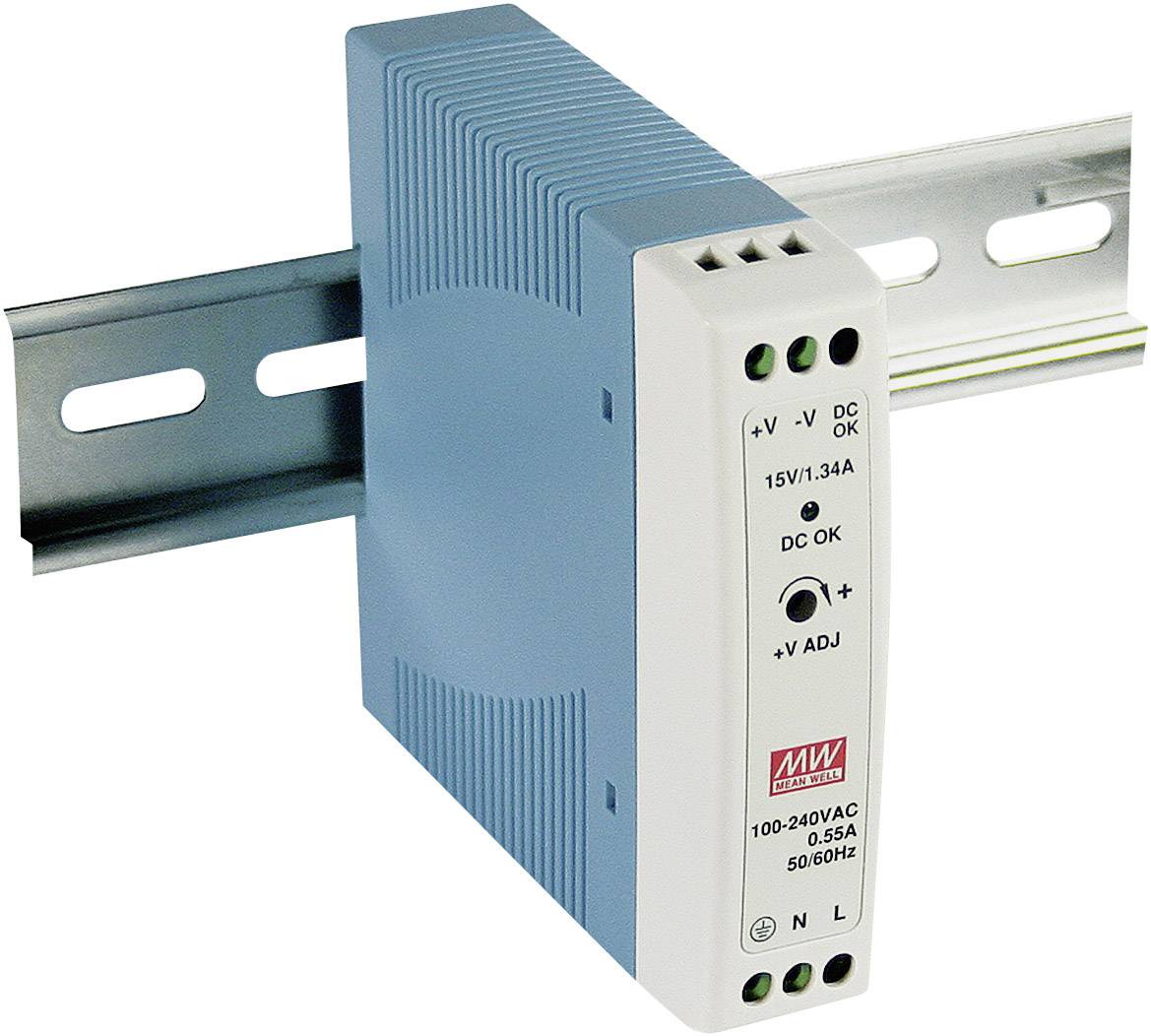 MW Mean Well MDR-20-15 Rail mounted PSU (DIN) 15 V DC 1.34 A 20 W No. of outputs:1 x Content 1 pc(s)