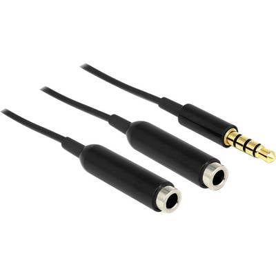 Two black adapter cables with a three-pin and a four-pin audio socket, connected by a short, black cable.
