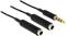 Two black adapter cables with a three-pin and a four-pin audio socket, connected by a short, black cable.