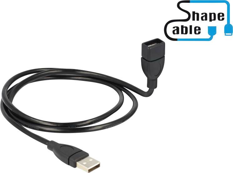 Delock USB cable USB 2.0 USB-A plug, USB-A socket 1.00 m Black flexible gooseneck cable 83500-1