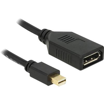 A black cable with a Mini DisplayPort plug on the left and a DisplayPort socket on the right, for transmitting video and audio data.