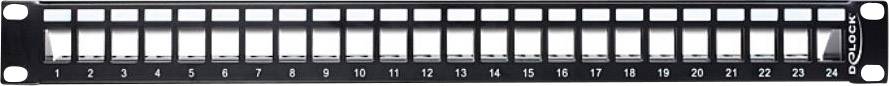 Network patch panel with 24 numbered ports, for organising network cables in data centres or server rooms.
