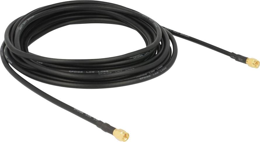 A long black coaxial cable with gold-plated connectors at both ends.