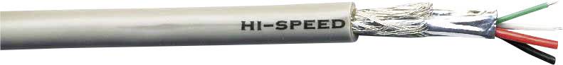 Grey cable labelled 'HI-SPEED', exposed coloured wires at one end: green, black, white, red.