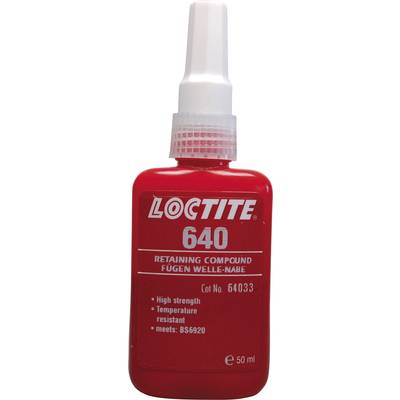 Red Bottle Loctite 640, an adhesive for shaft and hub connections, 50 ml, high strength, temperature resistant, complies with BS6920.