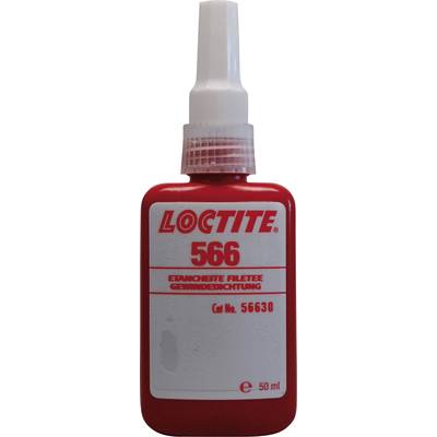 Red bottle with white cap, labelled 'LOCTITE 566'. Contains 50 ml of thread sealant for threaded connections.