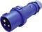 Blue three-pole industrial coupling plug with robust housing, suitable for electrical connections in industrial environments.
