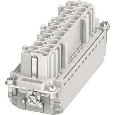 A grey, rectangular component with multiple slots and metal clips, apparently used for electrical connection or mounting.