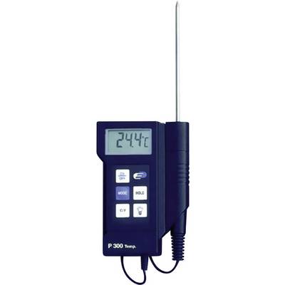 A digital thermometer with an inserted probe displays '24.4°C' on an LCD screen. Four control buttons are visible.