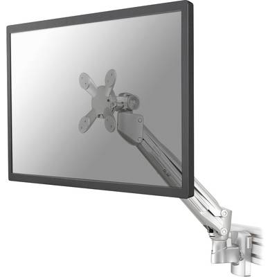 A computer monitor on an adjustable metal arm bracket. The screen is switched off and the design is modern and functional.