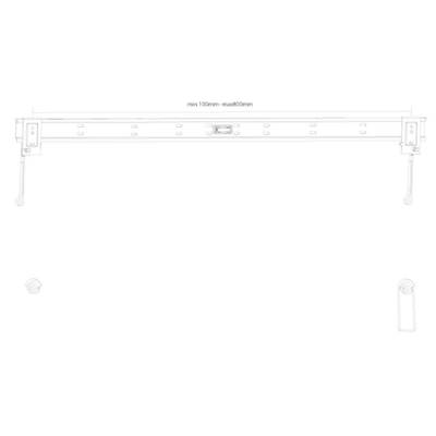 A technical drawing of an adjustable wall bracket, showing various hole positions and spacings from 100 mm to 800 mm.