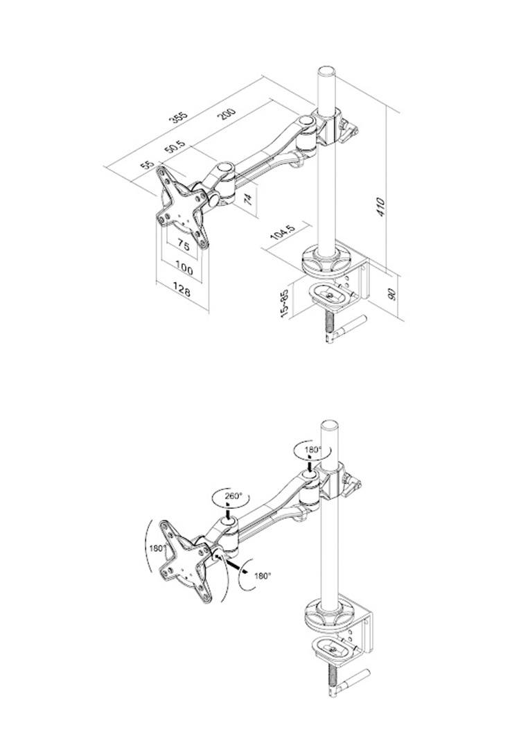 Neomounts FPMA-D1020 1x Monitor desk mount 25,4 cm (10") - 76,2 cm (30") Height-adjustable, Tiltable, Swivelling, Swivel-2