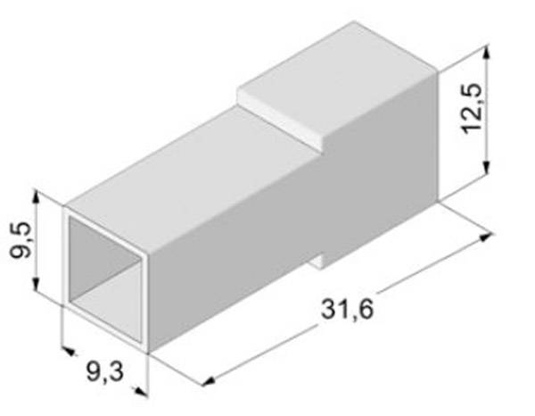 Technical drawing of a rectangular profile. Dimensions: length 31.6, width 9.3, height 12.5 and 9.5 units.