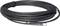 Black coaxial cable, coiled, with metal connectors at both ends, suitable for cable TV or internet connections.