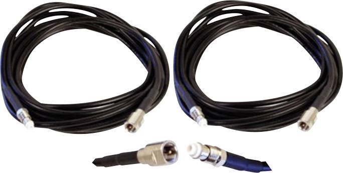 Two black coaxial cables with connectors at the ends, used for transmitting TV and internet signals.