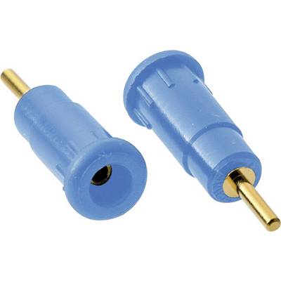 Two blue adapters with gold-coloured pins. They are intended for electrical connections and show socket and plug ends.