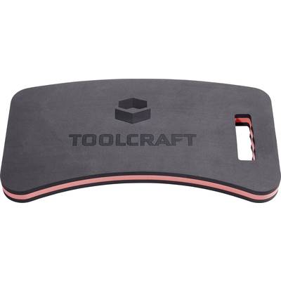 Rectangular knee cushion in black with a red border and a carrying opening, printed with 'TOOLCRAFT' and a logo.