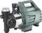 Garden pump with green casing, metal components and carrying handle. Labelled with 'metabo' and model number.