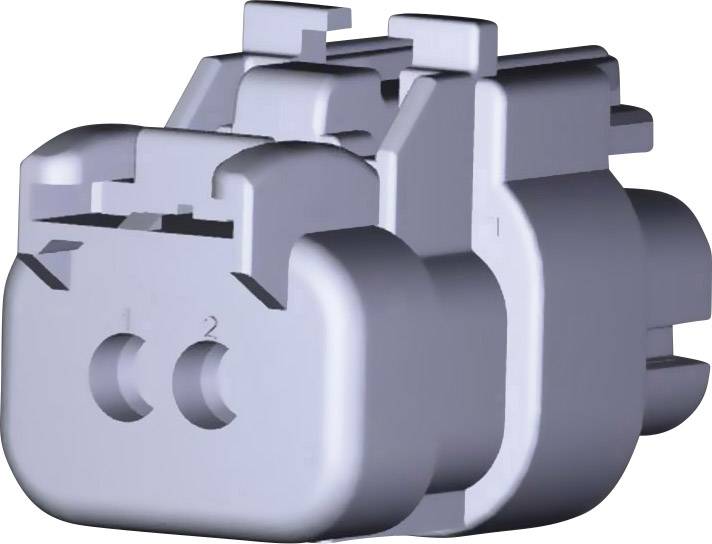 A grey, two-pole electrical plug with slots for two cables, depicted in a technical diagram.