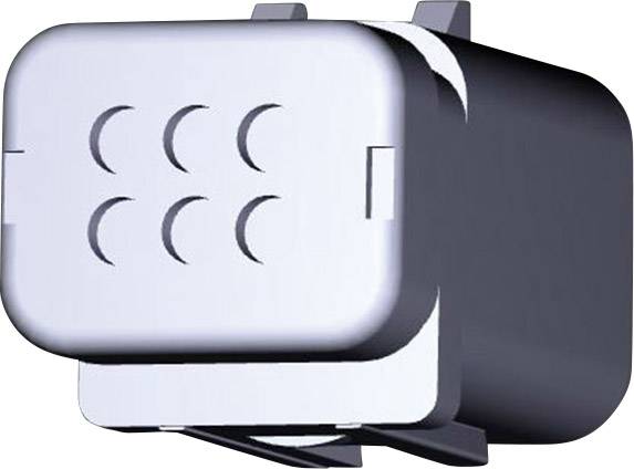 Illustration of a rectangular connector with six circular contacts on the front face.