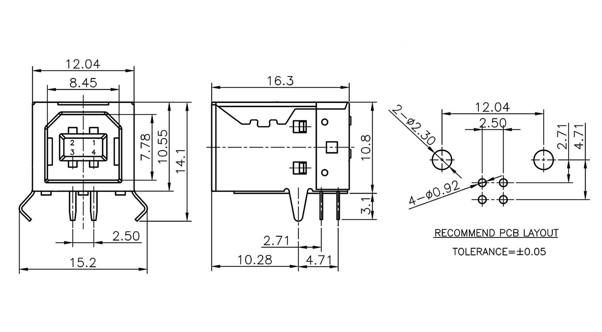 USB-B PCB socket Socket, horizontal mount USBBU1B 1 Port USBBU1B econ connect Content: 1 pc(s)-1