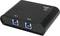 'USB switch with two USB ports, labelled as PC 1 and PC 2, shows three LED indicators for power supply and PC status.'