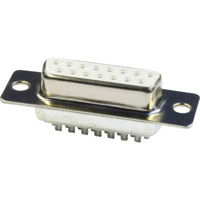 A D-sub plug with 15 female pins. Suitable for connections in electronics or data transmission.