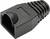 A black RJ45 plug clip cover made of plastic to protect network connectors.